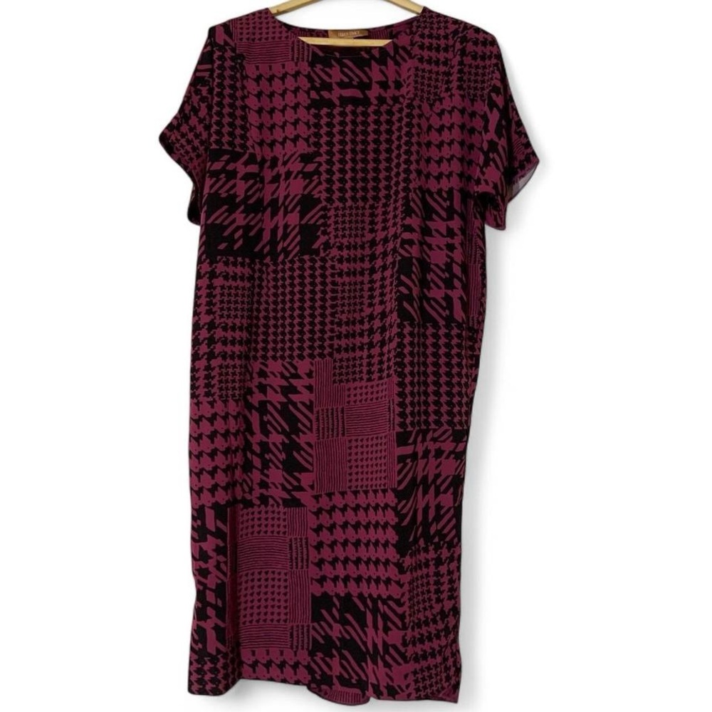 80s Ellen Tracy Geometric Purple Black Shift Dress